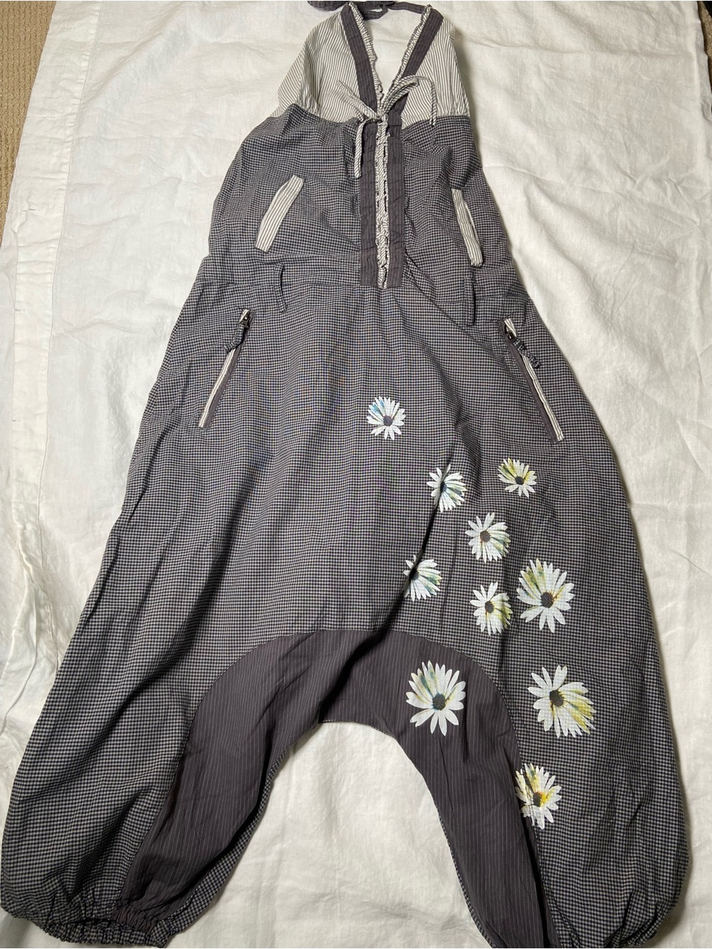 Desigual Daisy Print Harem Romper Jumpsuit in Charcoal and Floral Print Size 6